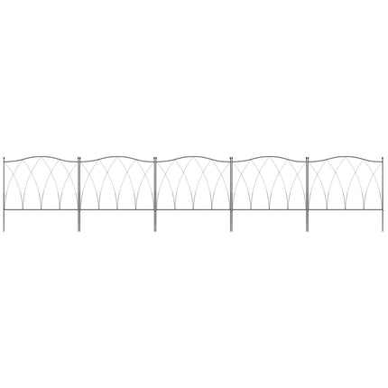 Set of 5 Rustproof Metal Garden Fence Panels 305x62 cm - Black