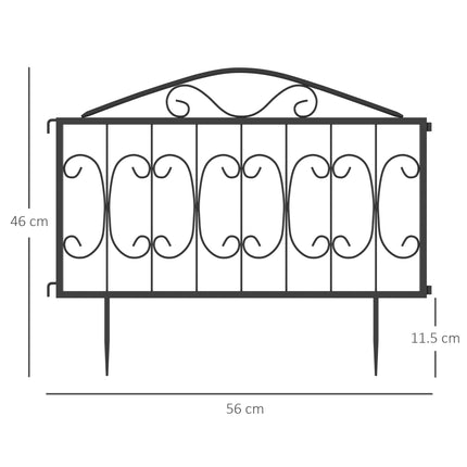 Set of 4 Rustproof Metal Garden Fence Panels with Decorative Curved Design - Black