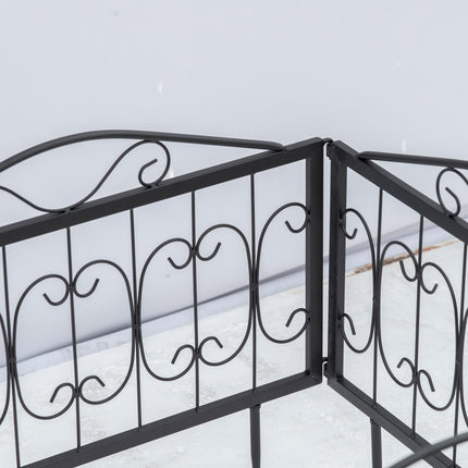 Set of 4 Rustproof Metal Garden Fence Panels with Decorative Curved Design - Black