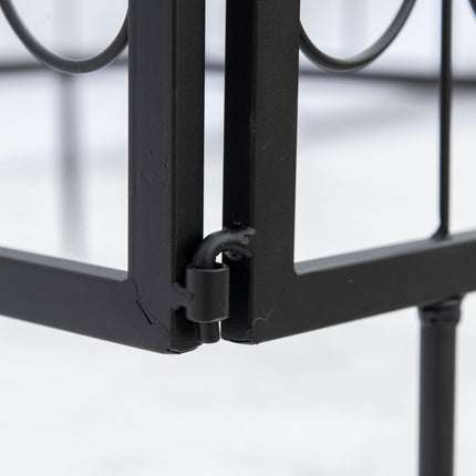 Set of 4 Rustproof Metal Garden Fence Panels with Decorative Curved Design - Black
