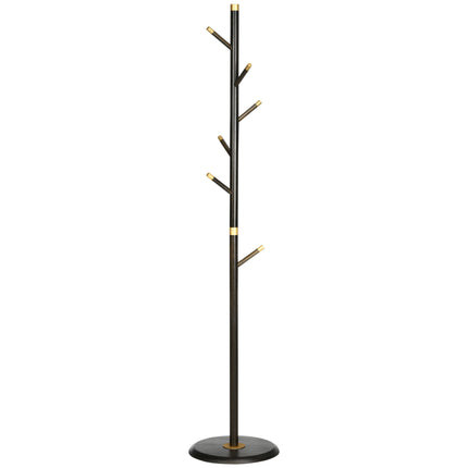 Vintage Freestanding Coat Rack Stand Hall Tree with 6 Hooks Bamboo Frame - Walnut