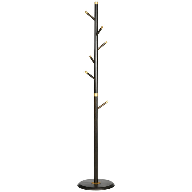 Vintage Freestanding Coat Rack Stand Hall Tree with 6 Hooks Bamboo Frame - Walnut