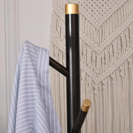 Vintage Freestanding Coat Rack Stand Hall Tree with 6 Hooks Bamboo Frame - Walnut