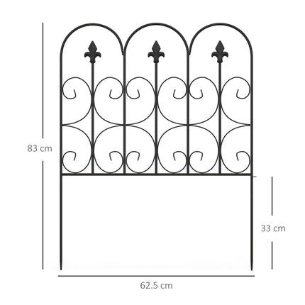 5PC Decorative Outdoor Metal Garden Picket Fence Panels Rustproof Landscape Edging Animal Barrier - Black