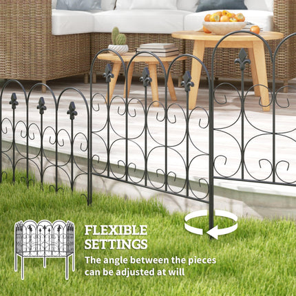 5PC Decorative Outdoor Metal Garden Picket Fence Panels Rustproof Landscape Edging Animal Barrier - Black