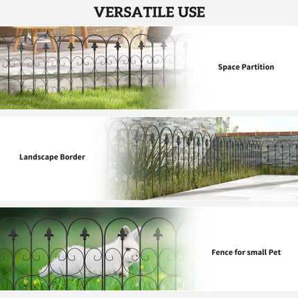 5PC Decorative Outdoor Metal Garden Picket Fence Panels Rustproof Landscape Edging Animal Barrier - Black