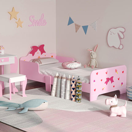 Toddler Bed with Safety Side Rails Pink Princess Design - Pink