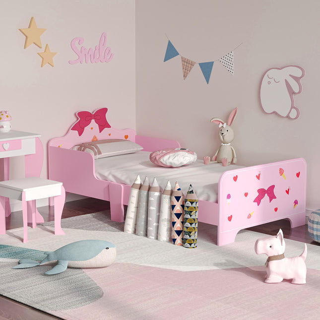 Toddler Bed with Safety Side Rails Pink Princess Design - Pink