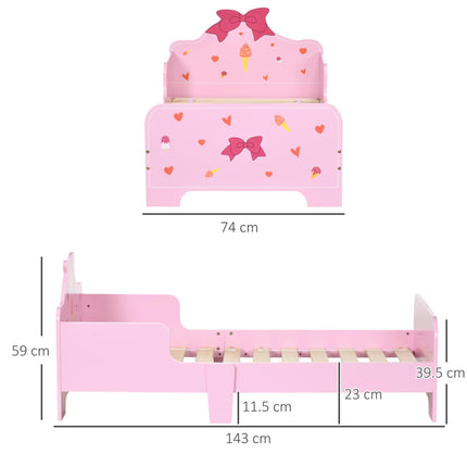 Toddler Bed with Safety Side Rails Pink Princess Design - Pink