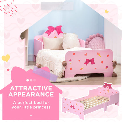Toddler Bed with Safety Side Rails Pink Princess Design - Pink