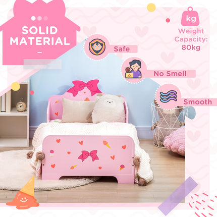 Toddler Bed with Safety Side Rails Pink Princess Design - Pink