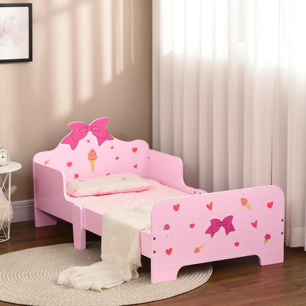 Toddler Bed with Safety Side Rails Pink Princess Design - Pink