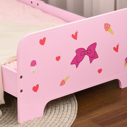 Toddler Bed with Safety Side Rails Pink Princess Design - Pink