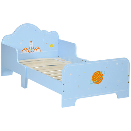 Toddler Bed with Safety Side Rails and Rocket Pattern - Blue