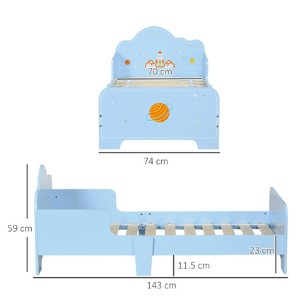 Toddler Bed with Safety Side Rails and Rocket Pattern - Blue