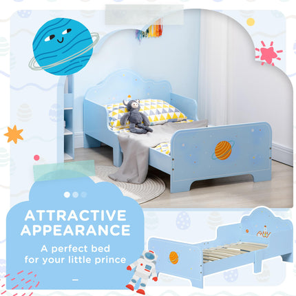 Toddler Bed with Safety Side Rails and Rocket Pattern - Blue