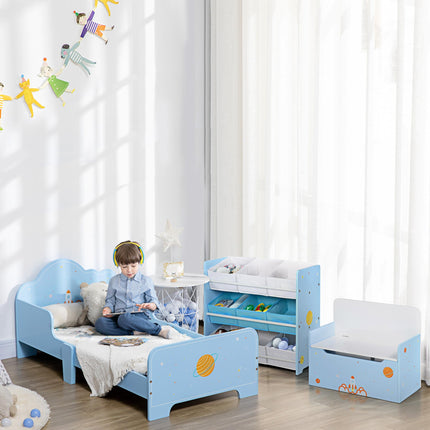 Toddler Bed with Safety Side Rails and Rocket Pattern - Blue