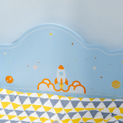 Toddler Bed with Safety Side Rails and Rocket Pattern - Blue