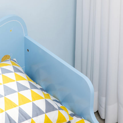 Toddler Bed with Safety Side Rails and Rocket Pattern - Blue