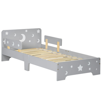 Kids Toddler Bed with Safety Rails and Star Moon Patterns - Grey