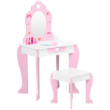 Kids Dressing Table and Stool Set with Mirror - Pink Cute Patterns