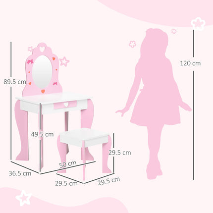 Kids Dressing Table and Stool Set with Mirror - Pink Cute Patterns