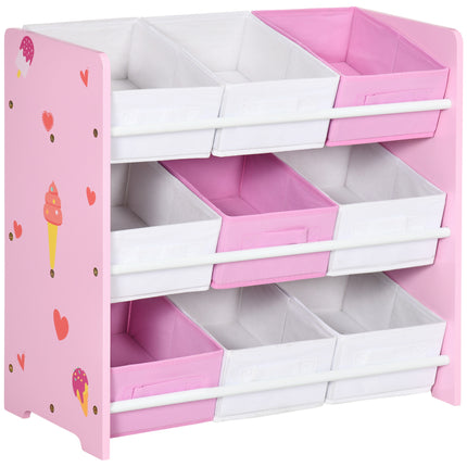 Kids Storage Unit with 9 Removable Baskets and Shelf for Nursery Playroom - Pink