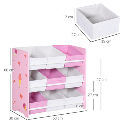 Kids Storage Unit with 9 Removable Baskets and Shelf for Nursery Playroom - Pink