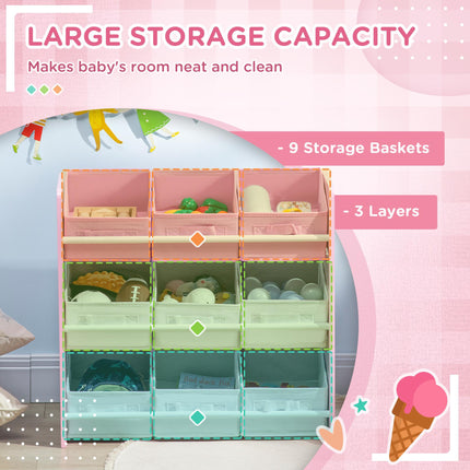 Kids Storage Unit with 9 Removable Baskets and Shelf for Nursery Playroom - Pink