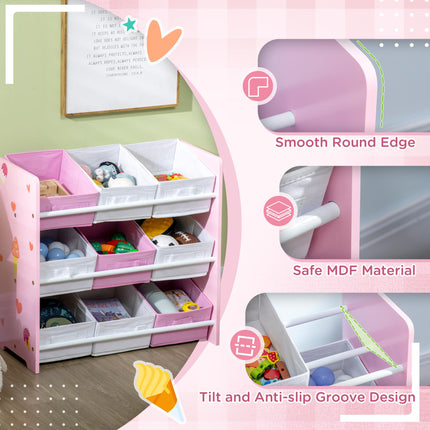 Kids Storage Unit with 9 Removable Baskets and Shelf for Nursery Playroom - Pink