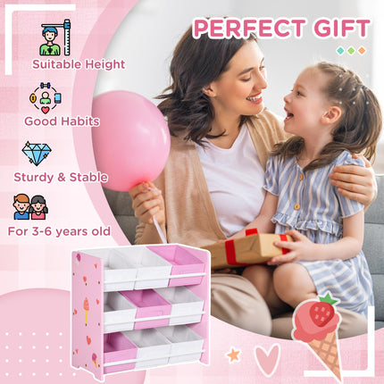 Kids Storage Unit with 9 Removable Baskets and Shelf for Nursery Playroom - Pink