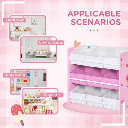 Kids Storage Unit with 9 Removable Baskets and Shelf for Nursery Playroom - Pink