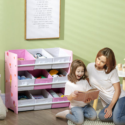 Kids Storage Unit with 9 Removable Baskets and Shelf for Nursery Playroom - Pink