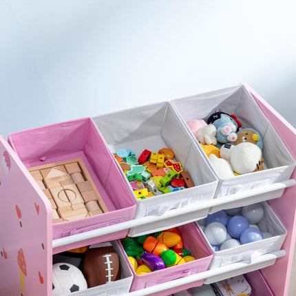 Kids Storage Unit with 9 Removable Baskets and Shelf for Nursery Playroom - Pink