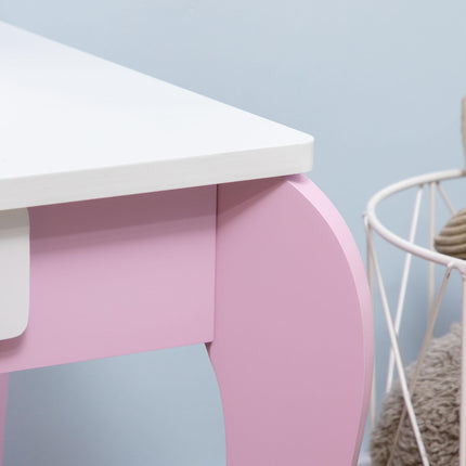 Kids Dressing Table and Drawer Stool Set with Mirror - Pink
