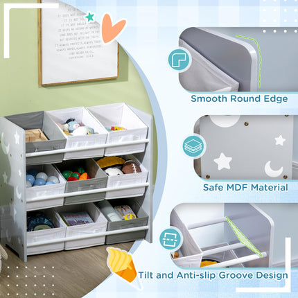 3 Tier Kids Storage Unit with 9 Baskets and Shelf - Grey White