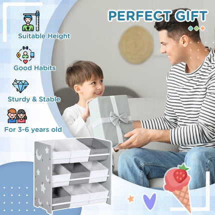 3 Tier Kids Storage Unit with 9 Baskets and Shelf - Grey White