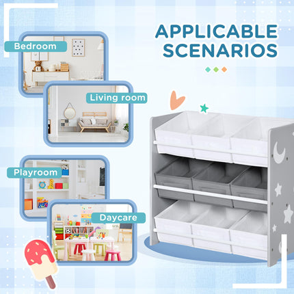 3 Tier Kids Storage Unit with 9 Baskets and Shelf - Grey White