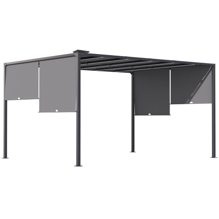 3(m) x 4m Metal Pergola with LED Lights, Outdoor Garden Pergola with Sliding Roo