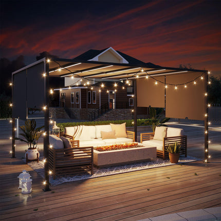 3(m) x 4m Metal Pergola with LED Lights, Outdoor Garden Pergola with Sliding Roo