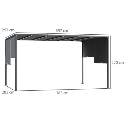 3(m) x 4m Metal Pergola with LED Lights, Outdoor Garden Pergola with Sliding Roo