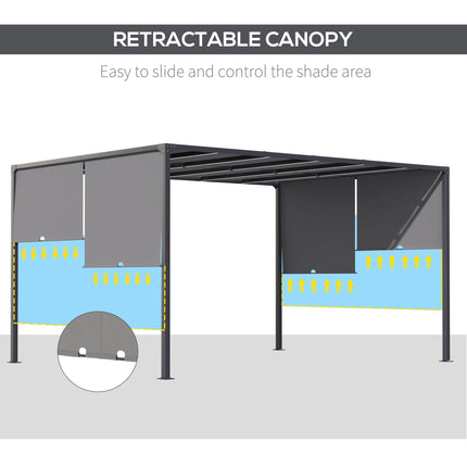 3(m) x 4m Metal Pergola with LED Lights, Outdoor Garden Pergola with Sliding Roo