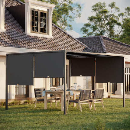 3(m) x 4m Metal Pergola with LED Lights, Outdoor Garden Pergola with Sliding Roo