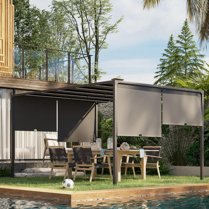 3(m) x 4m Metal Pergola with LED Lights, Outdoor Garden Pergola with Sliding Roo