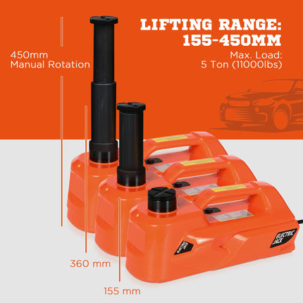 5 Ton 12V Electric Car Jack Kit with Impact Wrench and Tire Lift 15.5-45cm for Car SUV Sedan MPV - Orange