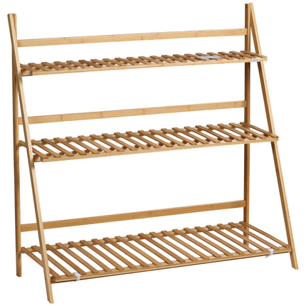 3 Tier Bamboo Plant Stand with Slatted Shelves - Natural