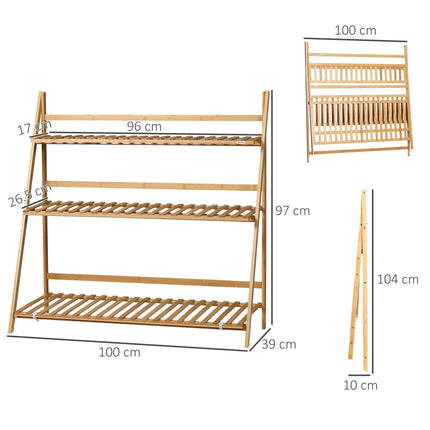 3 Tier Bamboo Plant Stand with Slatted Shelves - Natural