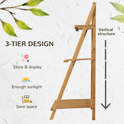 3 Tier Bamboo Plant Stand with Slatted Shelves - Natural