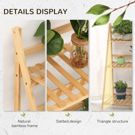 3 Tier Bamboo Plant Stand with Slatted Shelves - Natural