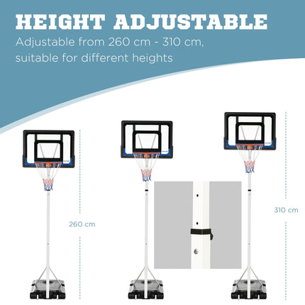 2.6-3.1m Adjustable Basketball Hoop and Basketball Stand w/ Backboard and Weight